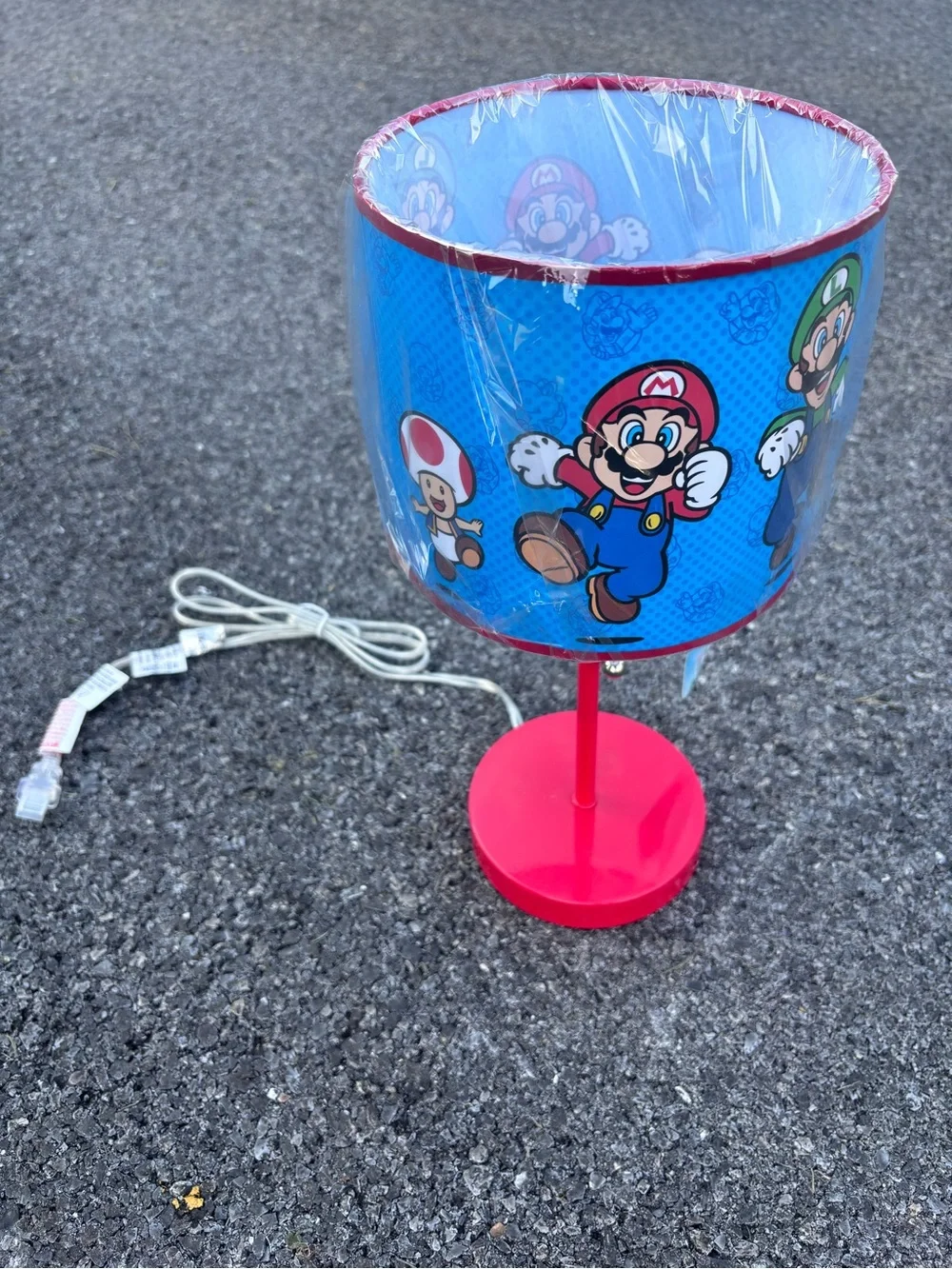 Licensed Super Mario Blue Lampshade Table Lamp with Red Base - NWT